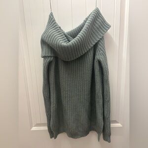 Fashion Nova Off-Shoulder Chunky Knit Sweater - Sage Green